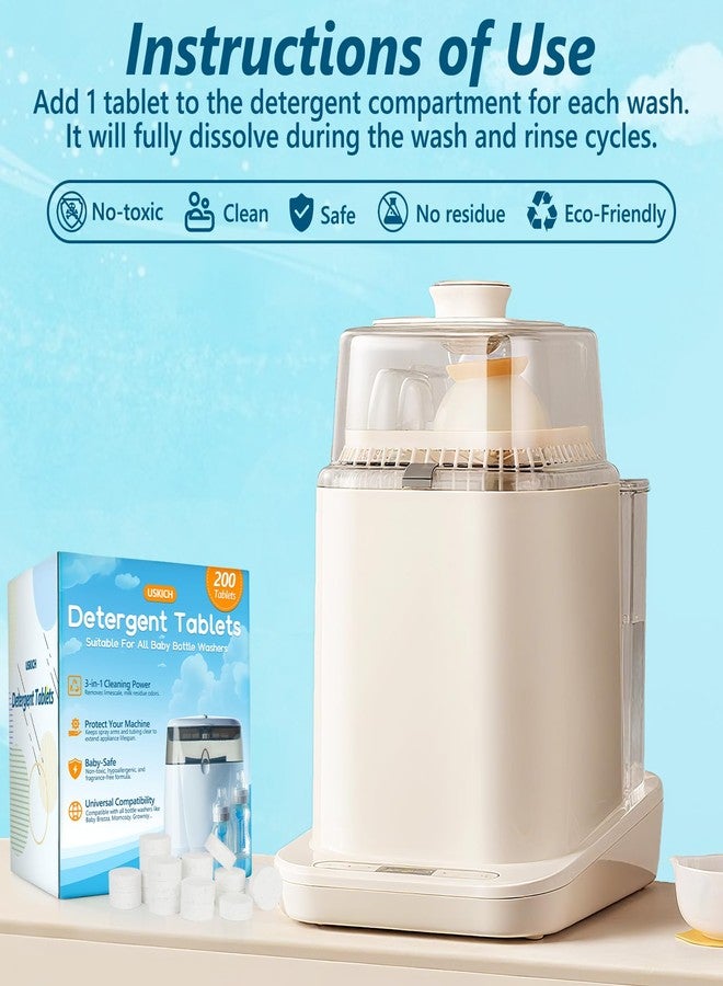 USKICH 200Pcs Detergent Washing Tablets for Momcozy,Deep Cleaning Baby Brezza Bottle Washer,Compatible with All Brands Baby Bottle Washers - Image 3